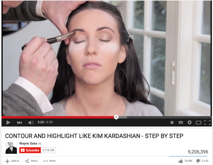 Vlogs attempting to emulate Kardashian's makeup tricks accumulate millions of views on YouTube. (Source: Youtube.com)