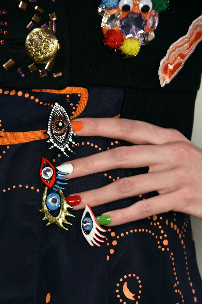 A detail of the nail art at CND for Libertine Fall/Winter 2016 backstage at The Gallery, Skylight at Clarkson Sq on February 15, 2016 in New York City.