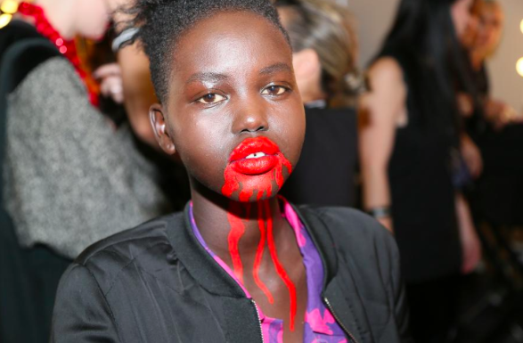 The bleeding mouth and doll-like lips were a key look for this MBFWA show.