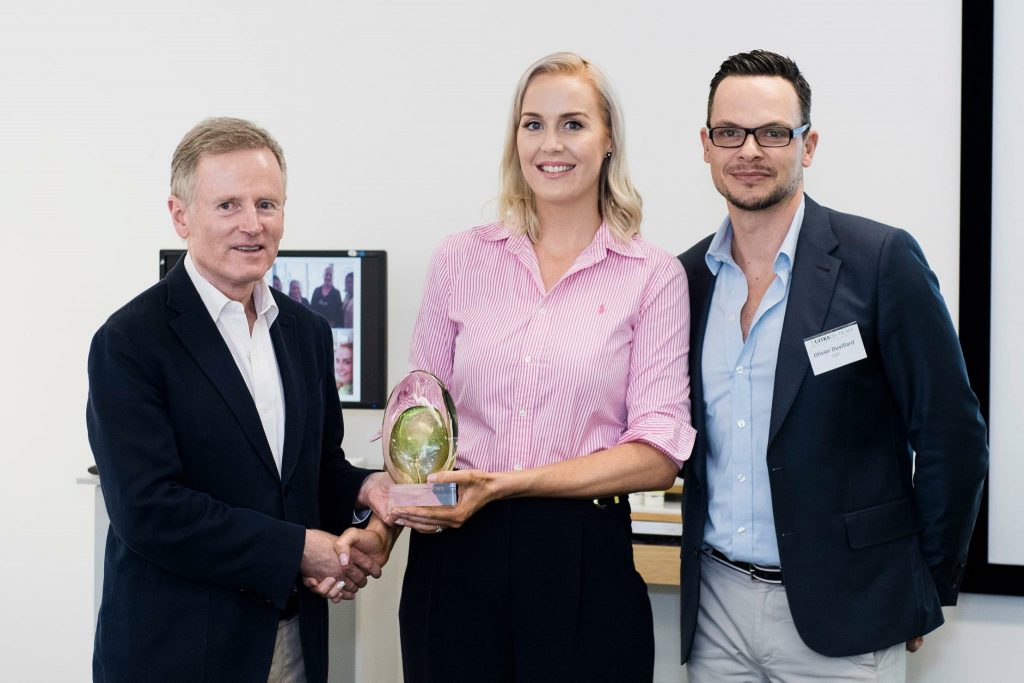 Beauty on LaTrobe owner, Clare Lambeth, accepts Ultraceuticals Clinic of the Year 2016 award from Ultraceuticals founder, Dr Geoffrey Heber and Ultraceuticals CEO, Olivier DuVillard.