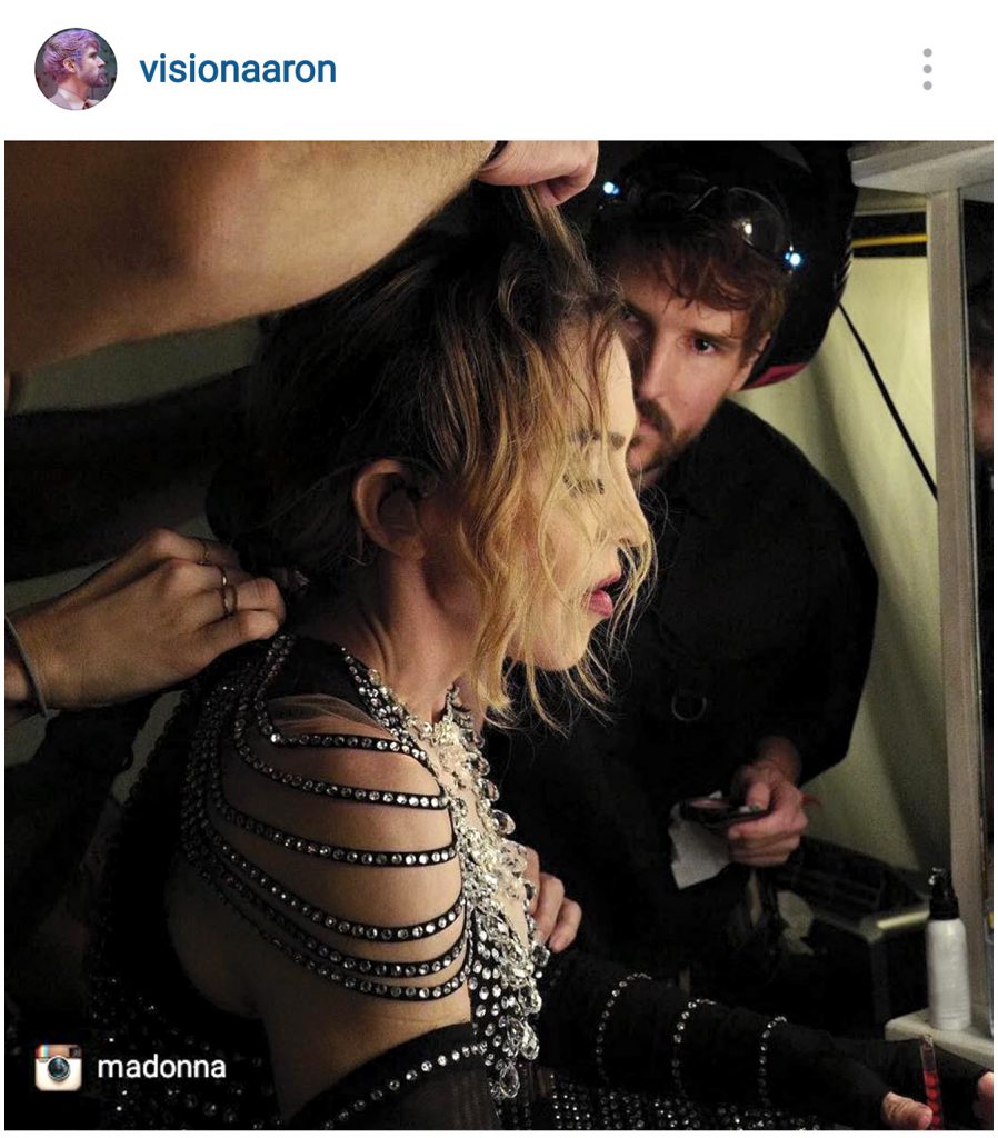 Aaron Henrikson doing Madonna's make up for Rebel Heart Tour