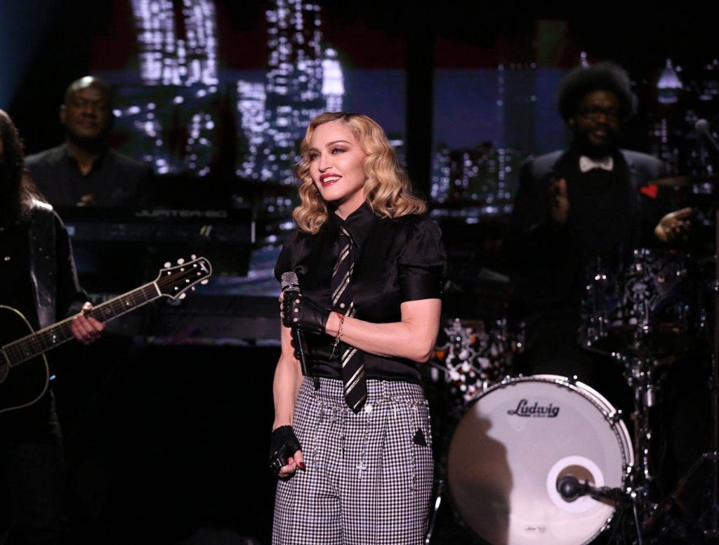 For Madonna's look on the Tonight Show with Jimmy Fallon, Aaron made sure the songstress put her best face forward.