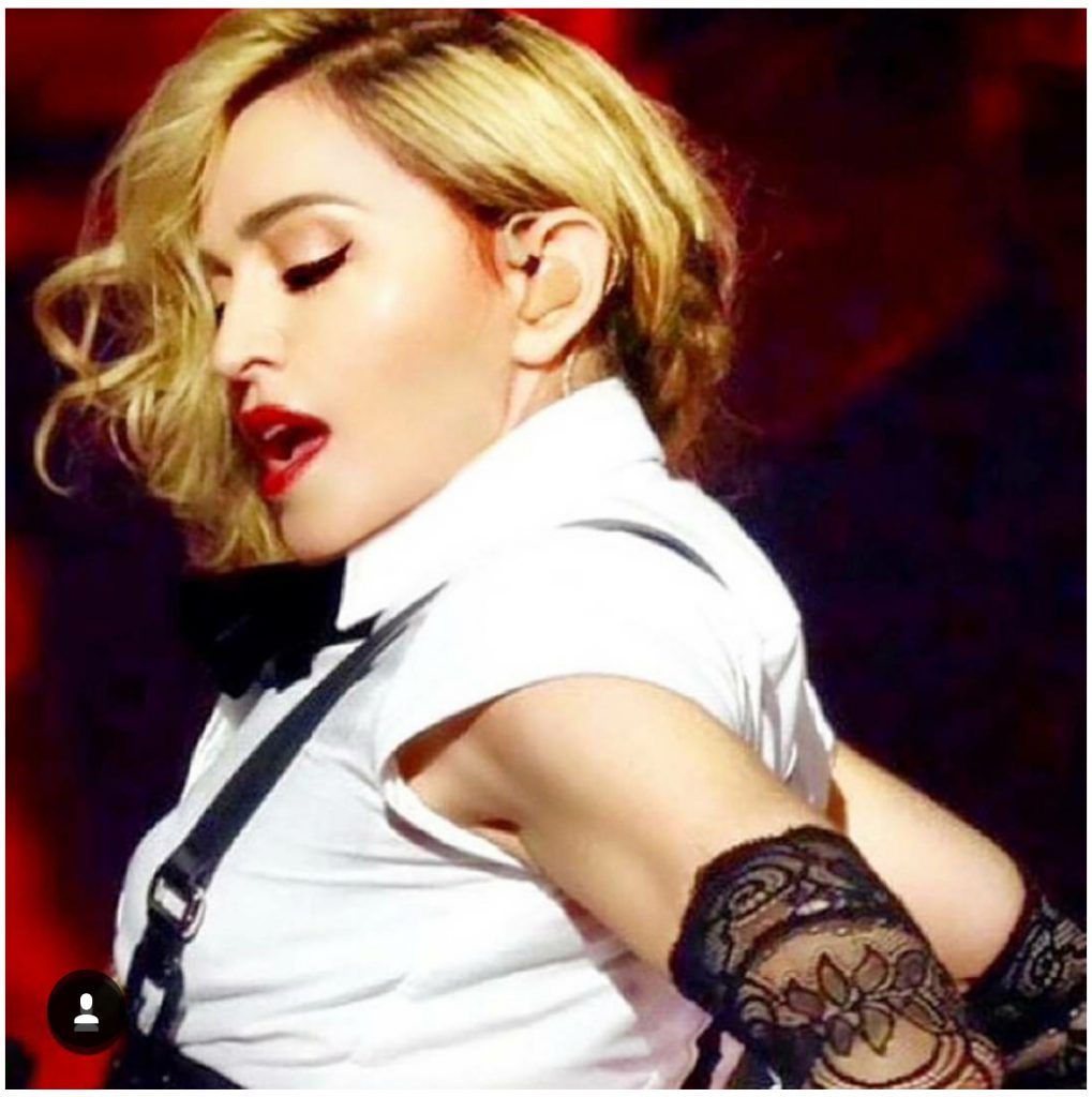 Aaron created a beautiful and classic red lip for the third section of Madonna's Rebel Heart look.